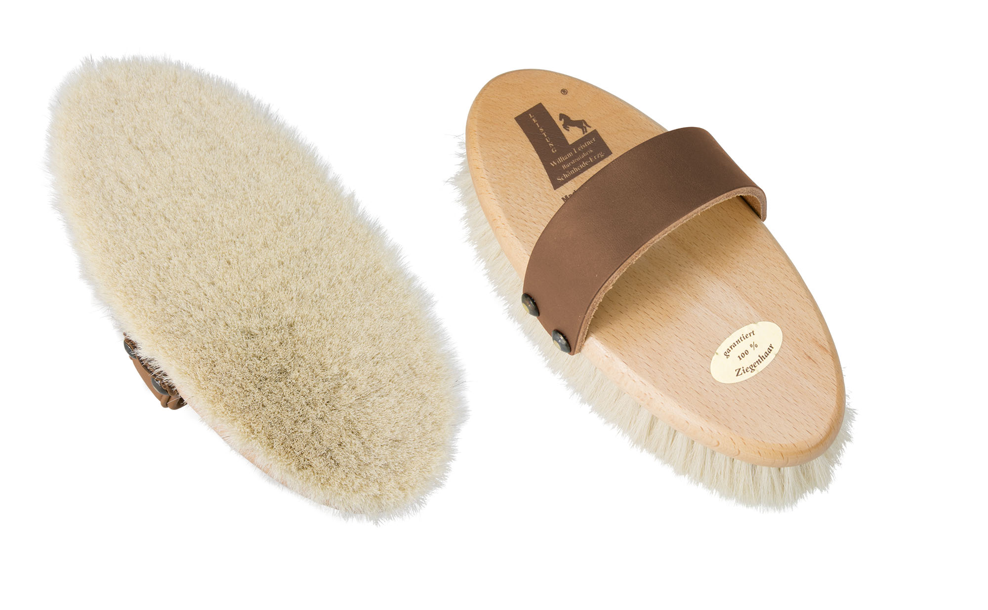 York Pferdekardätsche 20cm - Ziegenhaar Striegel Mit Holzrücken Und Lederschlaufe