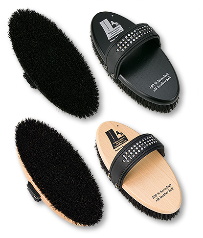 horse grooming brush with Swarovski elk leather belt