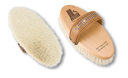 goat hair finishing brush for horses with elk leather belt with Swarovski elements